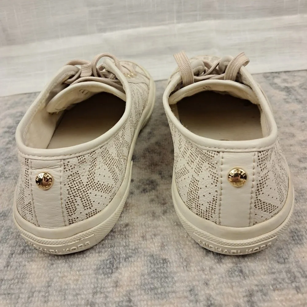 Michael Kors Womens Keaton Cream Gold Perforated Logo Low Top Sneakers 8M